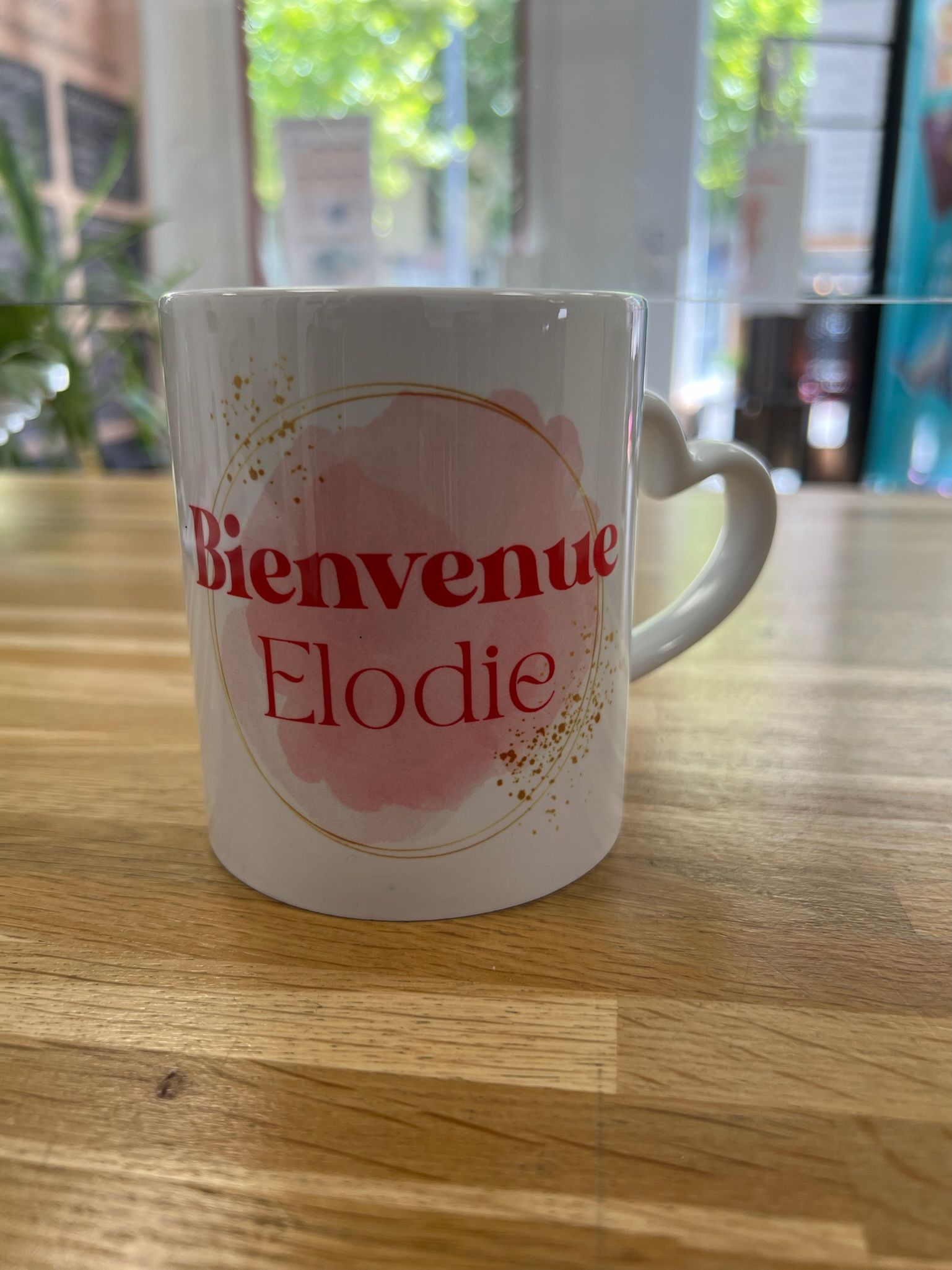 Mug anse coeur texte/photo